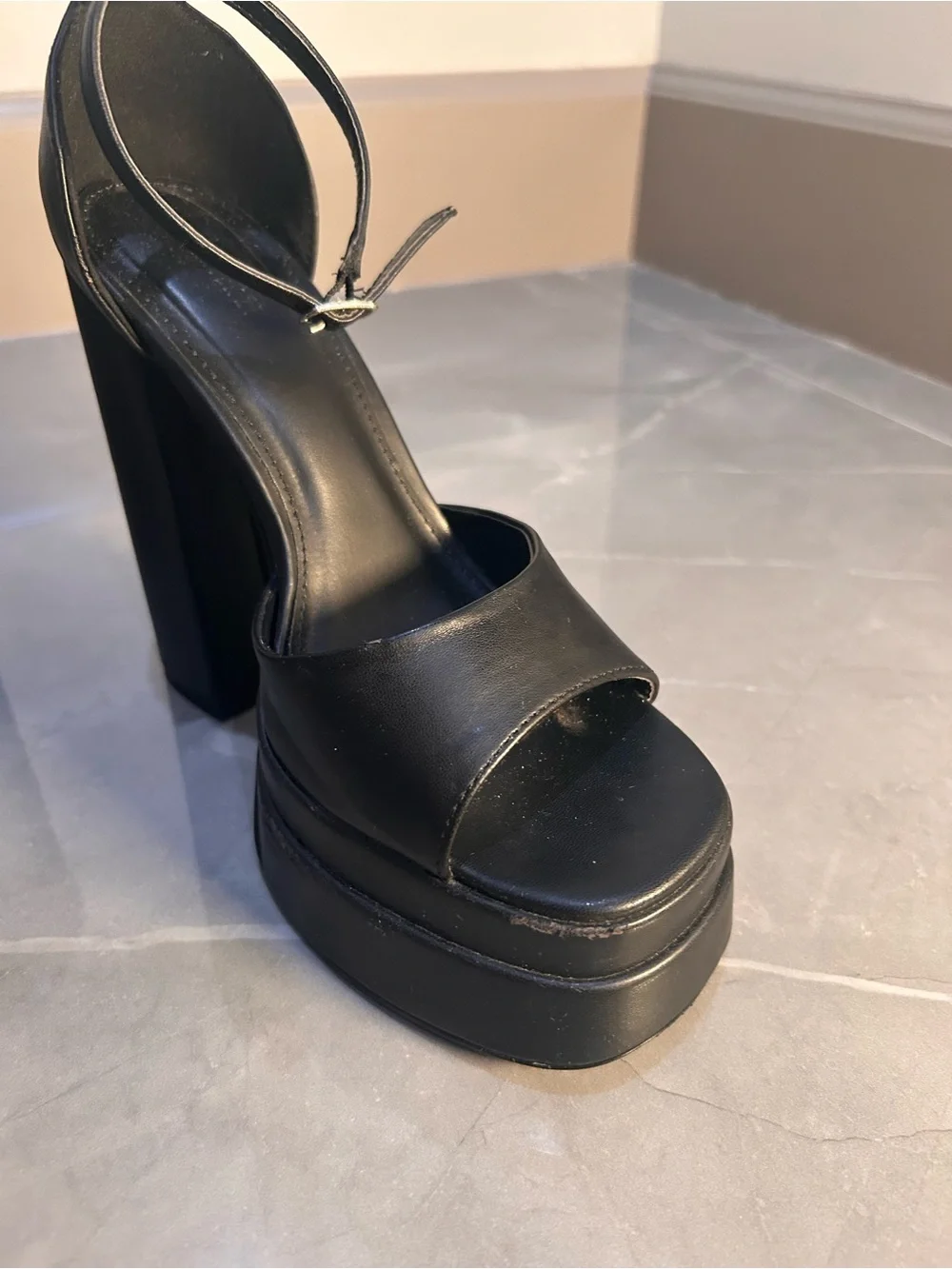 Women's Black Platform Ankle-Strap Heels